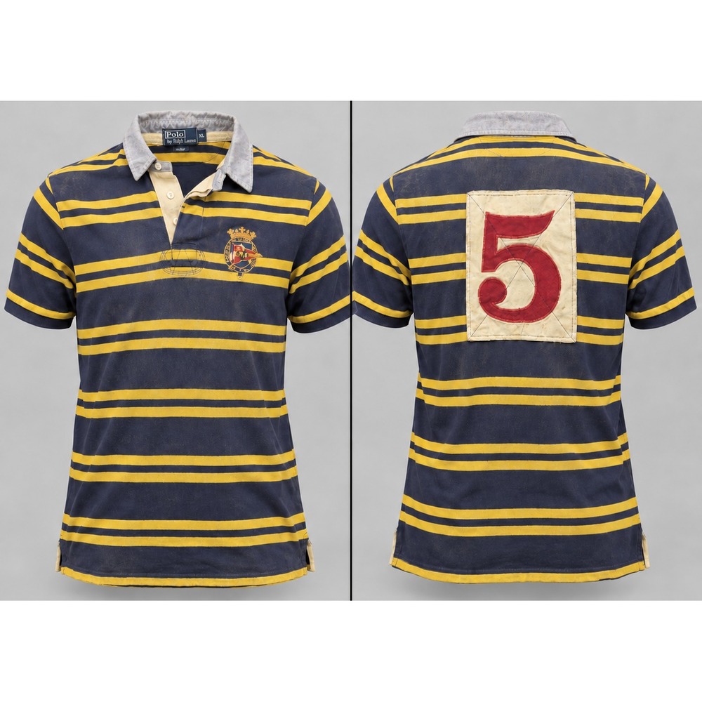 Vintage Polo Ralph Lauren Rugby Shirt Mens XL Blue Yellow Striped Crest Logo #5